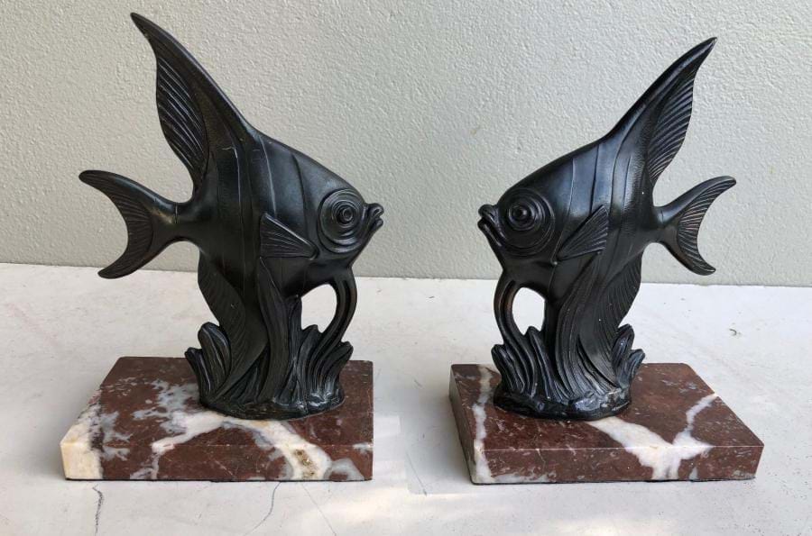 French Deco Marble Fish Bookends